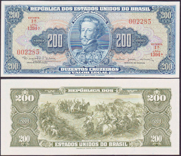 1964 Brazil 200 Cruzeiros (P.171c) Unc L001192